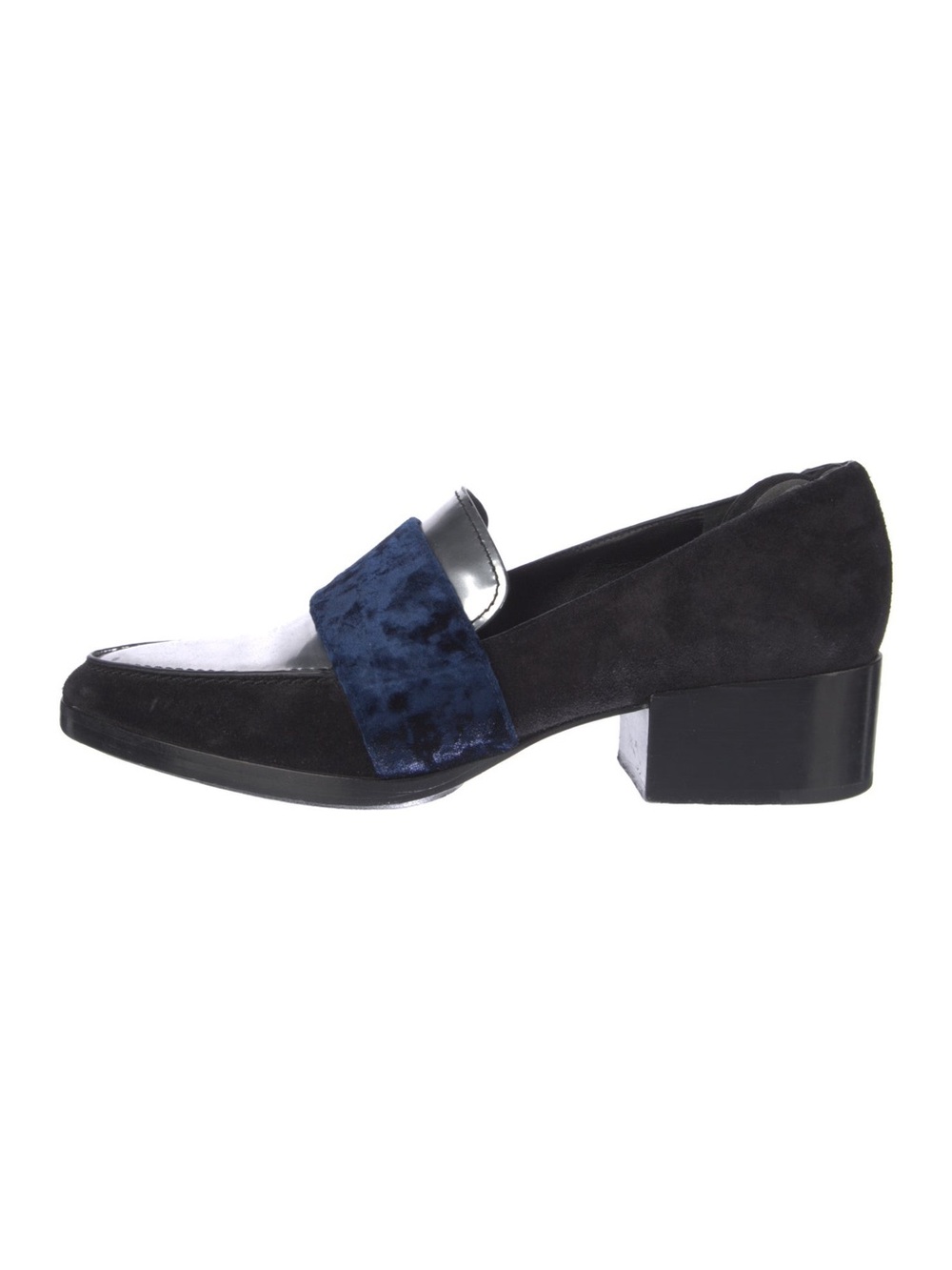 3.1 Phillip Lim Mixed Media Loafers Suede Silver Metallic Blue Velvet Flat 37.5